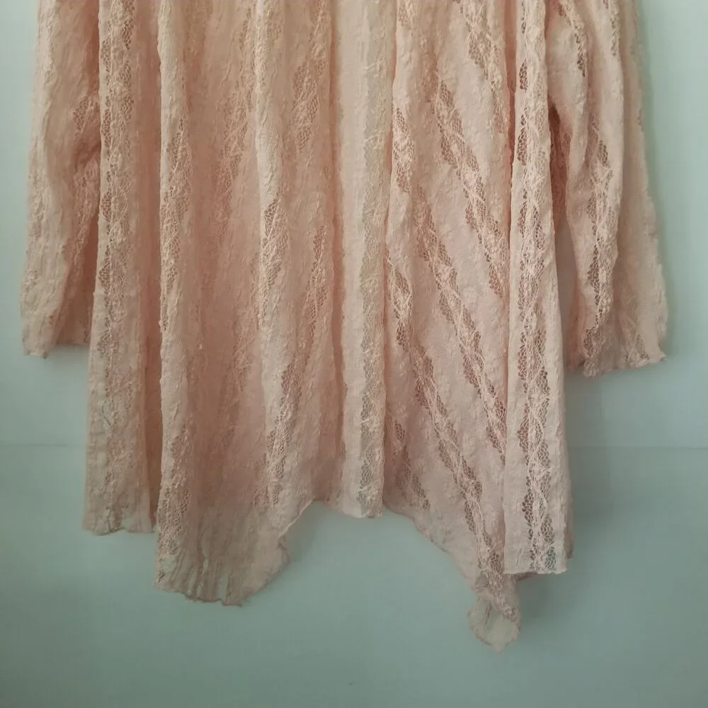 Vtg Keren Hart Women M Peach Lace Knit 3/4 Long Sleeve Lightweight Open Cardigan - Picture 5 of 13
